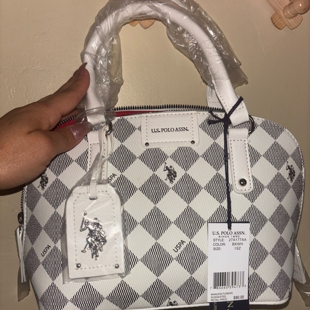 U.S. Polo Assn. White and Black Satchel Bag with Structured Design